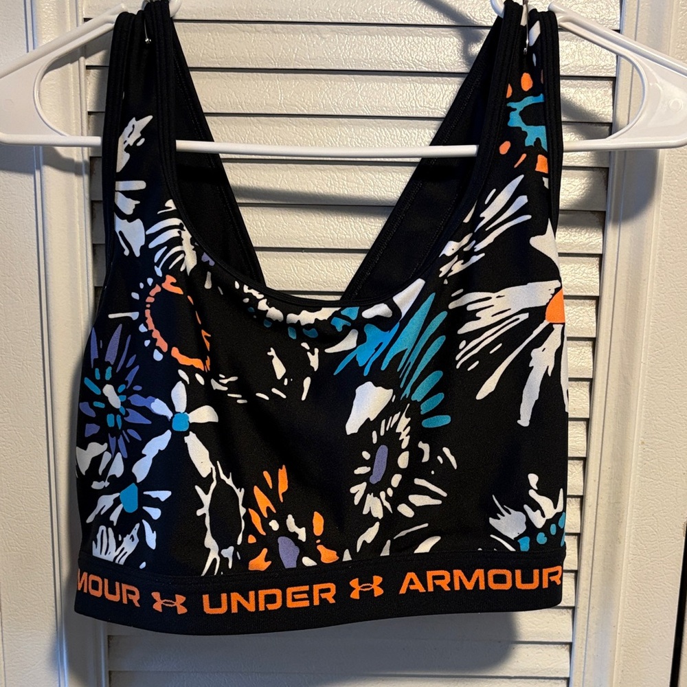 Under Armour Black Sports Bra with Teal, Orange & White Floral Print